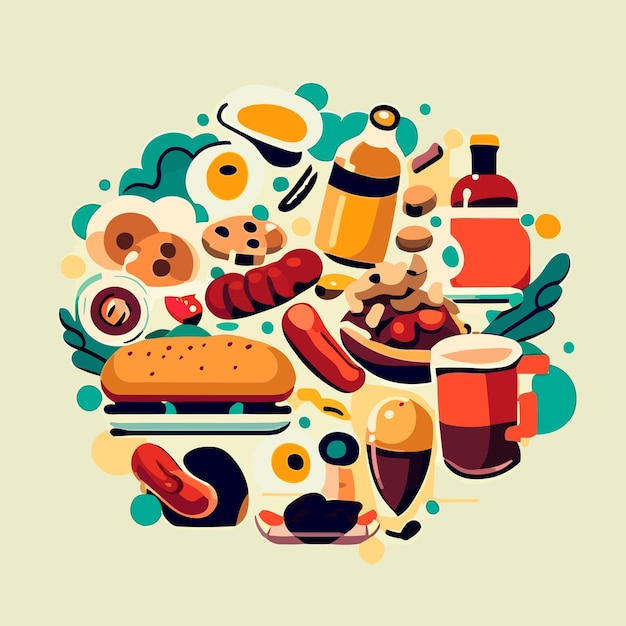 Flat vector illustration of fast food items