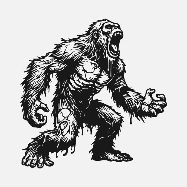 Vector a flat vector illustration of a fierce angry gorilla attaking pose