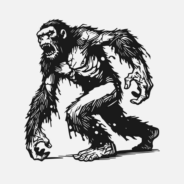 Vector a flat vector illustration of a fierce angry gorilla attaking pose