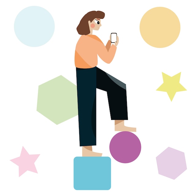 Flat vector illustration girl with smartphone