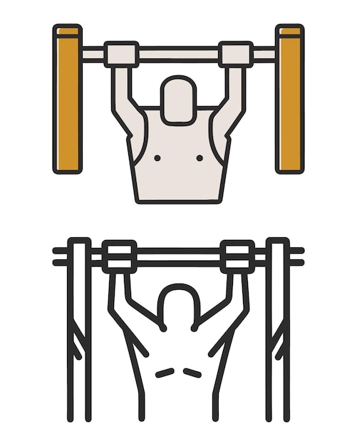 Vector a flat vector illustration of gym pull up bar with barbell isolated on white background