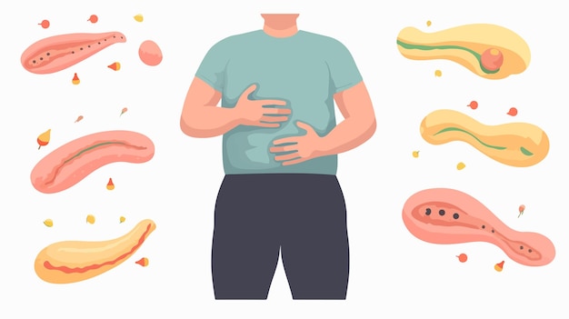 Flat Vector Illustration of Human Belly with Body Parts