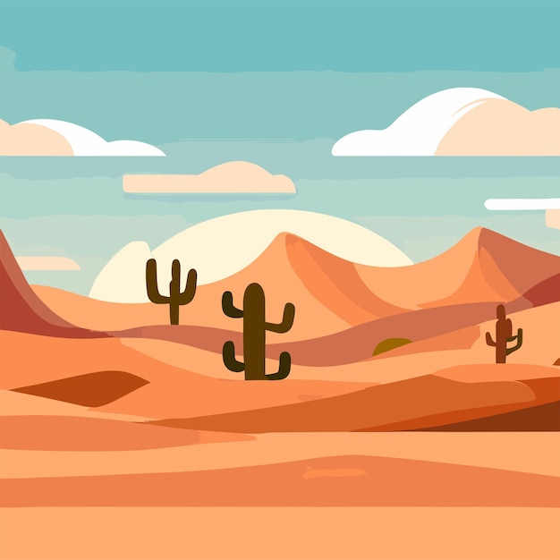 Vector flat vector illustration of landscape in the desert