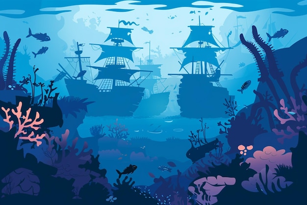 Vector flat vector illustration underwater