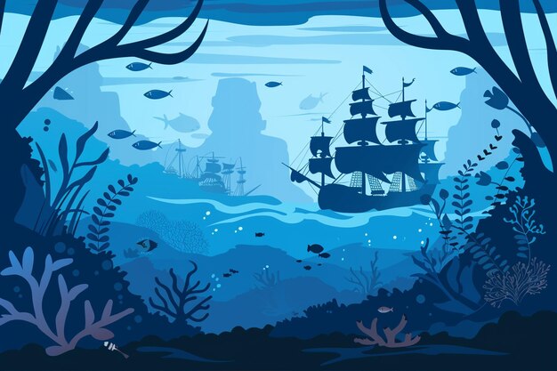 Vector flat vector illustration underwater