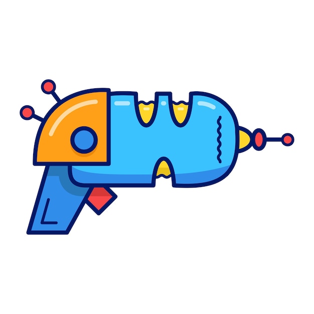 Flat vector illustration with cartoon blaster blue laser weapon or ray gun