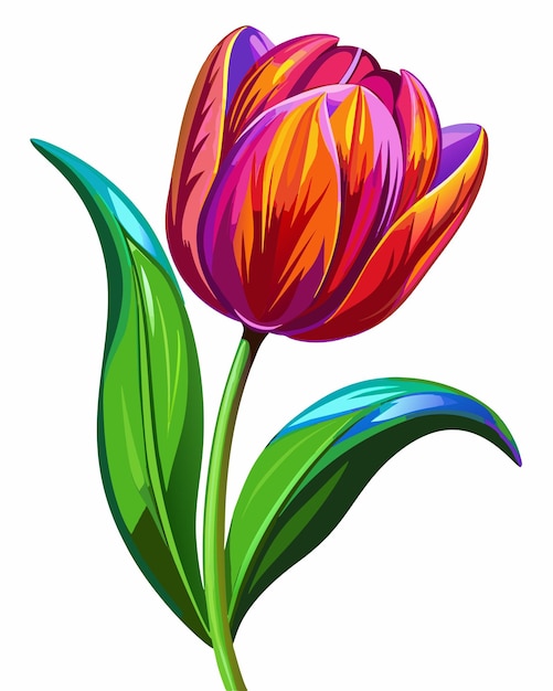 Vector flat vector image of a vibrant tulip with smooth curved petals