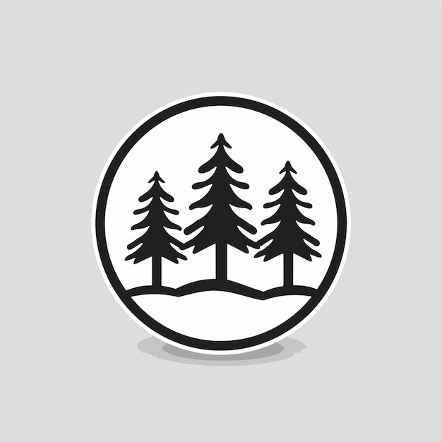 Flat vector of a minimalist black and white vector illustration of trees in a circular shape