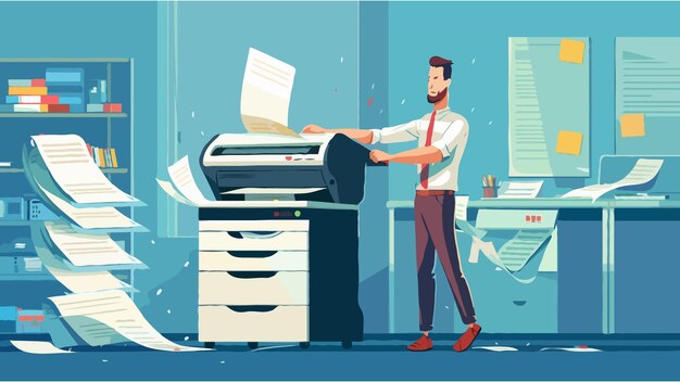 Vector flat vector office documents copier cartoon vector illustration