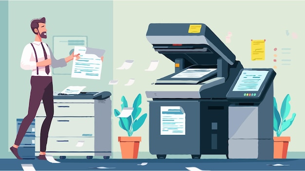 Vector flat vector office documents copier cartoon vector illustration