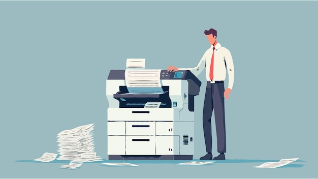 Vector flat vector office documents copier cartoon vector illustration