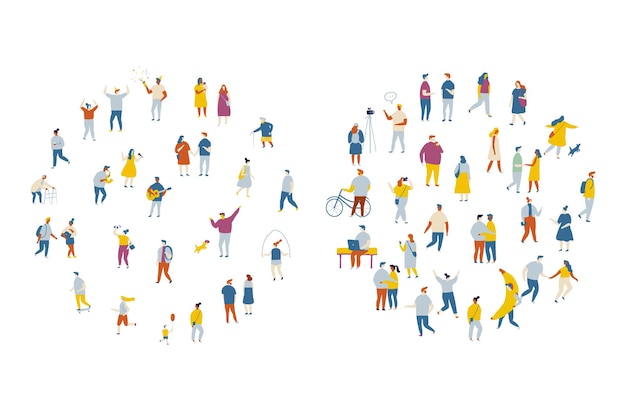 Flat vector people background crowd different people vector set