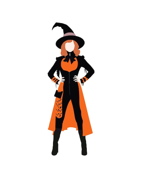 Vector flat vector people and illustration woman with halloween witch outfit