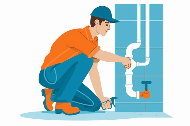 Vector flat vector of plumber fixing water pipe