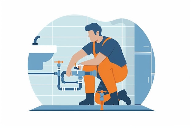 Vector flat vector of plumber fixing water pipe