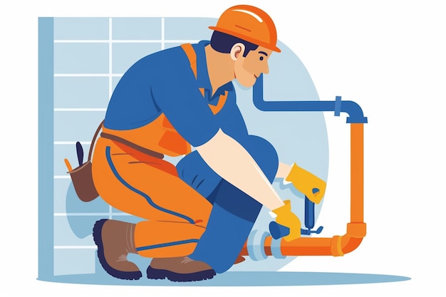 Vector flat vector of plumber fixing water pipe