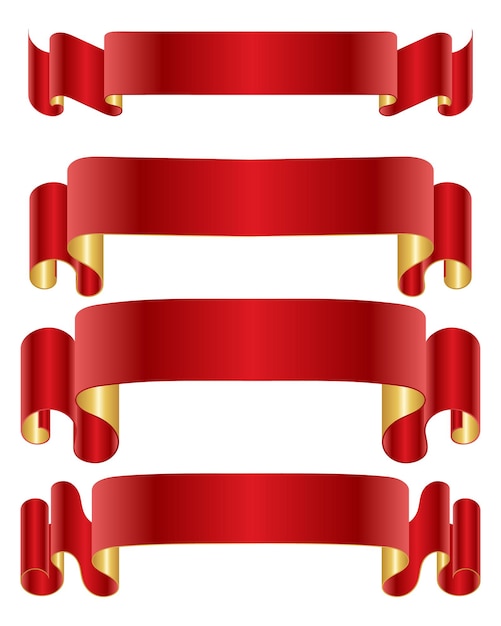 Flat vector red ribbons banners flat isolated on white background.