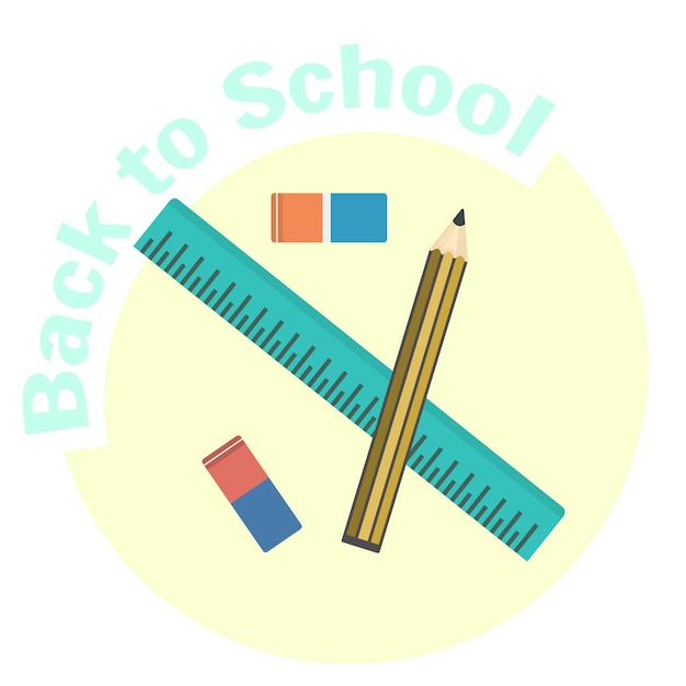 Flat vector school ruler pencil and eraser icons