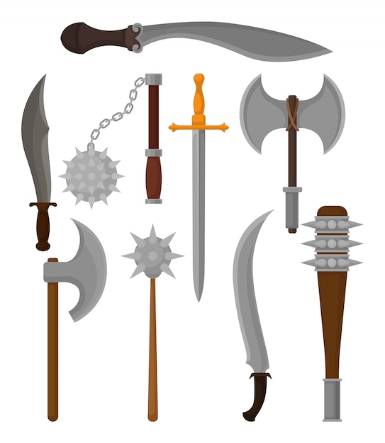 Flat vector set of old weapon.