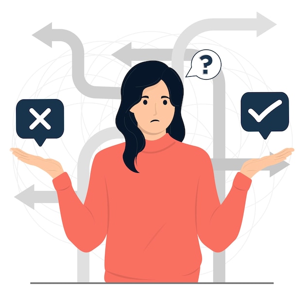 Vector flat vector woman yes or no decision making choose concept illustration