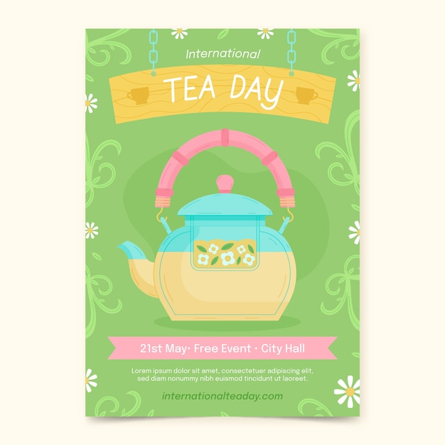 Vector flat vertical poster template for international tea day awareness