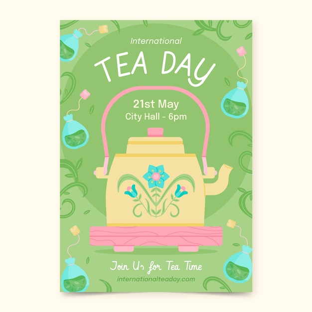 Flat vertical poster template for international tea day awareness