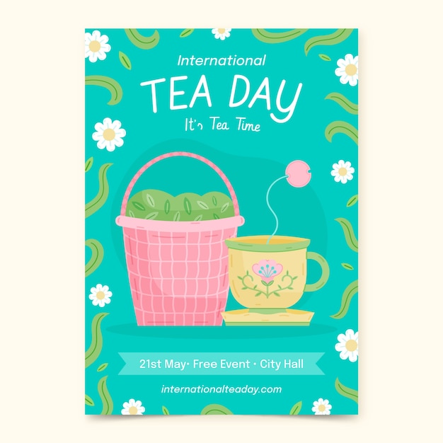 Flat vertical poster template for international tea day awareness