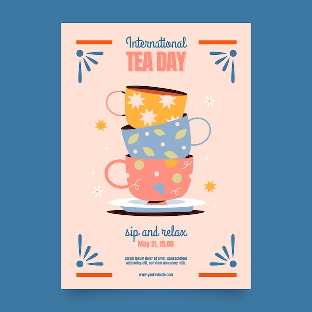 Flat vertical poster template for international tea day awareness