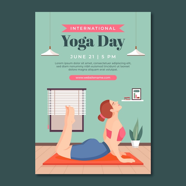 Flat vertical poster template for international yoga day