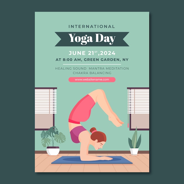 Flat vertical poster template for international yoga day