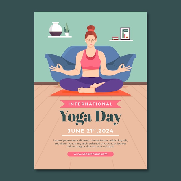 Flat vertical poster template for international yoga day