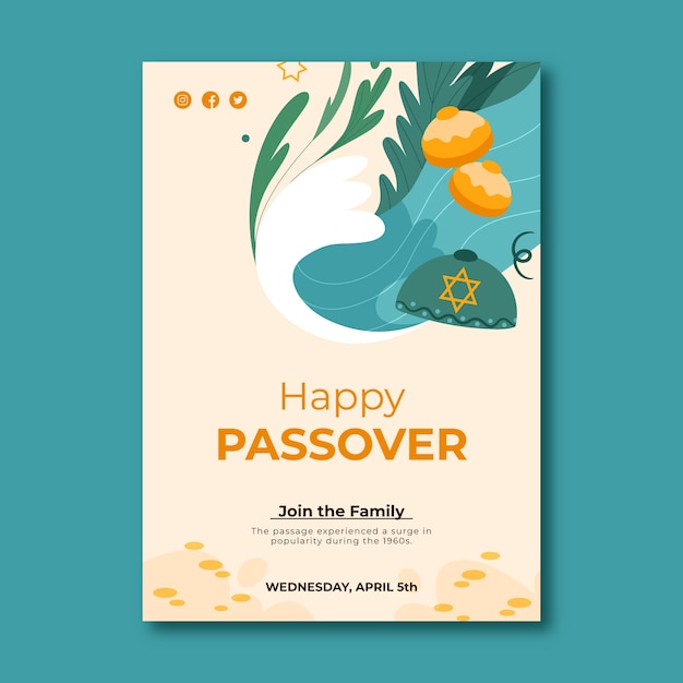 Vector flat vertical poster template for jewish passover celebration