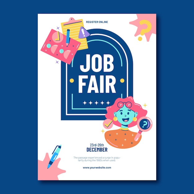 Flat vertical poster template for job fair event