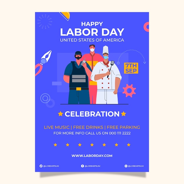 Vector flat vertical poster template for labor day celebration