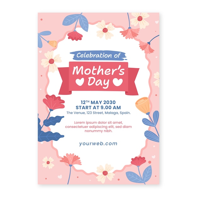 Flat vertical poster template for mother's day celebration