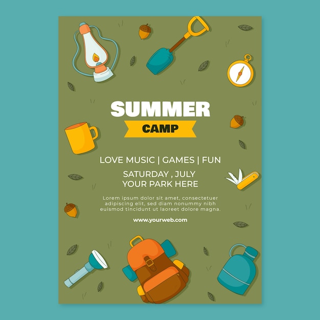 Vector flat vertical poster template for summer camp