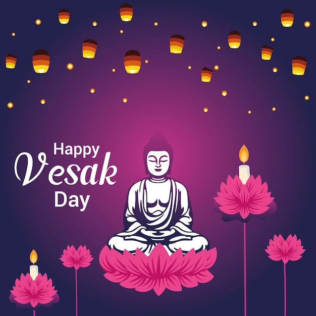 Vector flat vertical poster template for vesak day greeting card