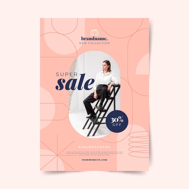 Flat vertical sale poster template with photo