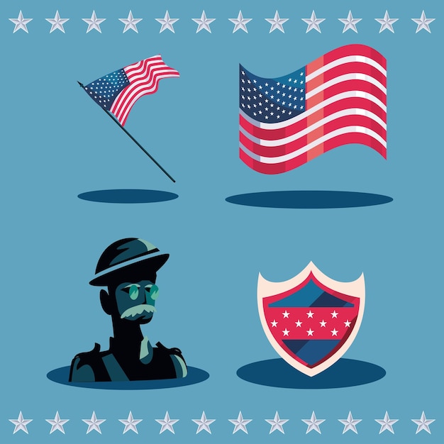 Flat veterans day icons