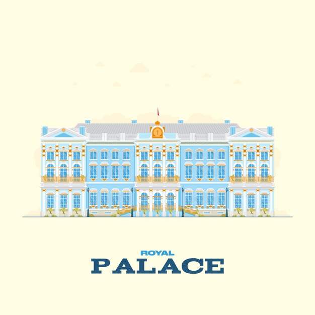 Vector flat vintage old catherine royal mint palace in russia