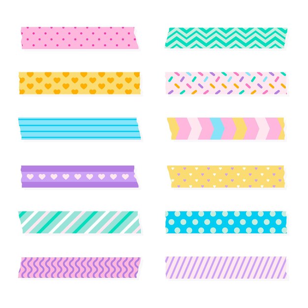 Vector flat washi tape collection