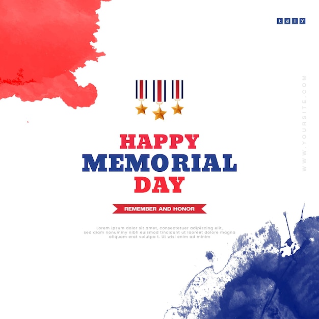 Flat watercolor post design for usa memorial day holiday vector file