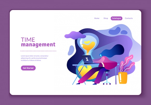 Flat website template about effective time management