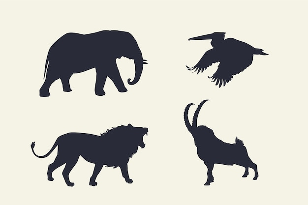 Vector flat wild animals silhouettes collection