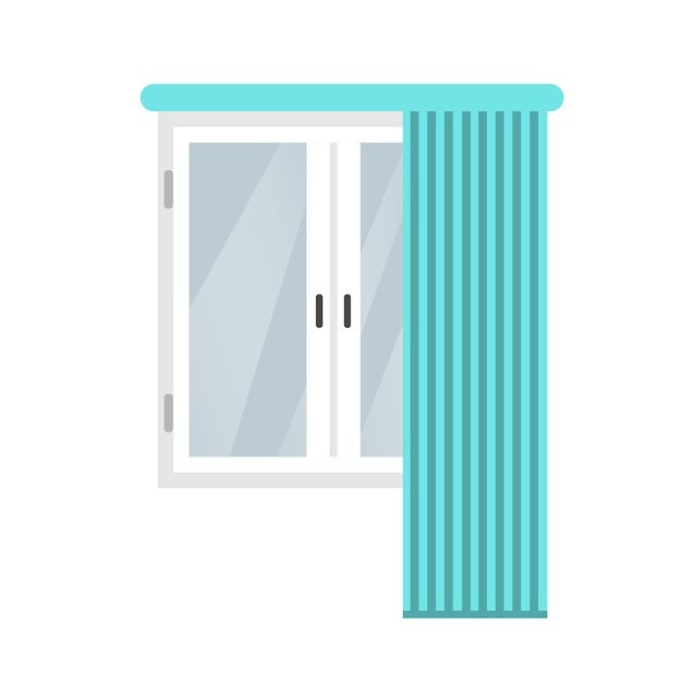 Flat window with blue curtains vector symbol icon design Fragment of the interior