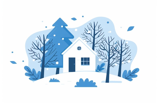 Vector flat winter house scene