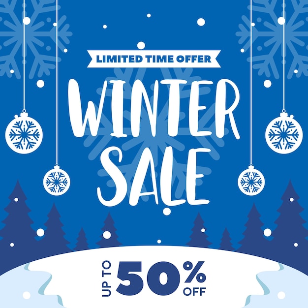 Flat Winter Sale Social Media Banner Illustration