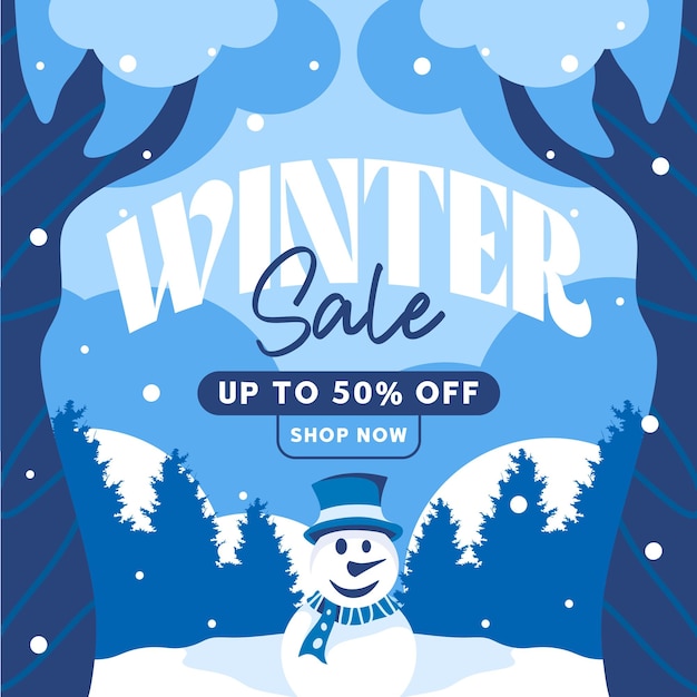 Flat Winter Sale Social Media Banner Illustration