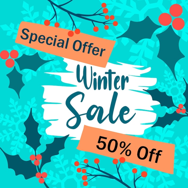 Flat Winter Sale Social Media Banner Illustration