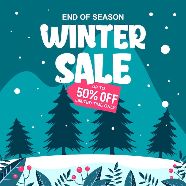 Flat Winter Sale Social Media Banner Illustration